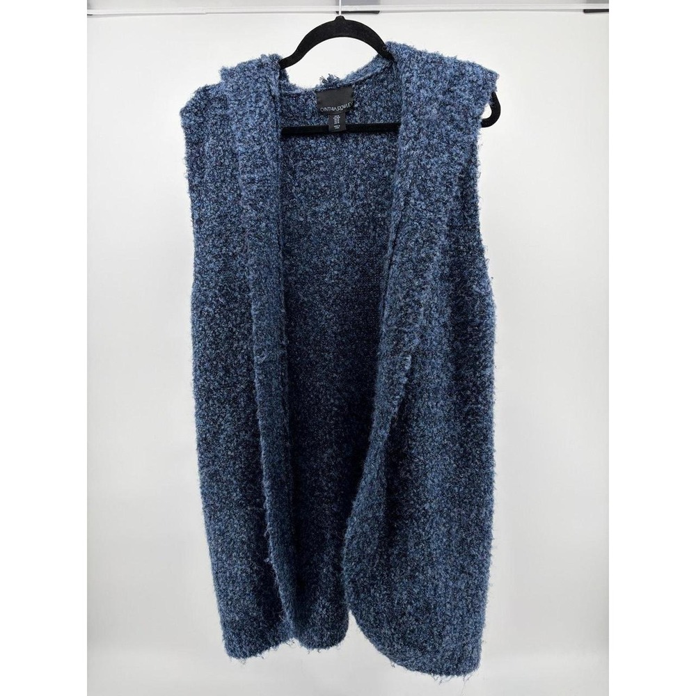 Cynthis Rowley Knotty Knit Blue Cardigan Hooded Sweater, Sleeveless Vest, Size M